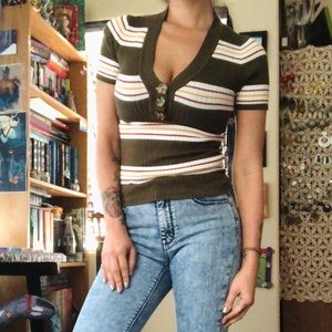 Comfy Striped & Buttoned Sweater Top